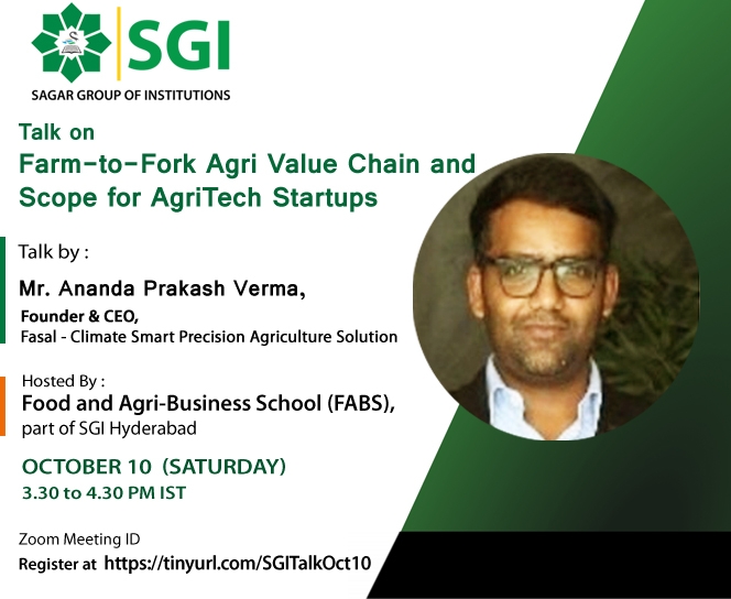 Talk on Farm to Fork Agri Value Chain & Scope for AgriTech Startups